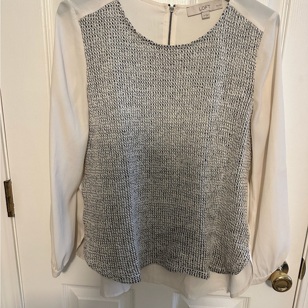 LOFT Ivory and Black Knit Top